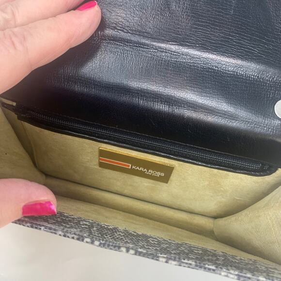 Kara Ross NWOT Leather Purse Flap Clutch Onyx & Python Purse - Picture 3 of 8
